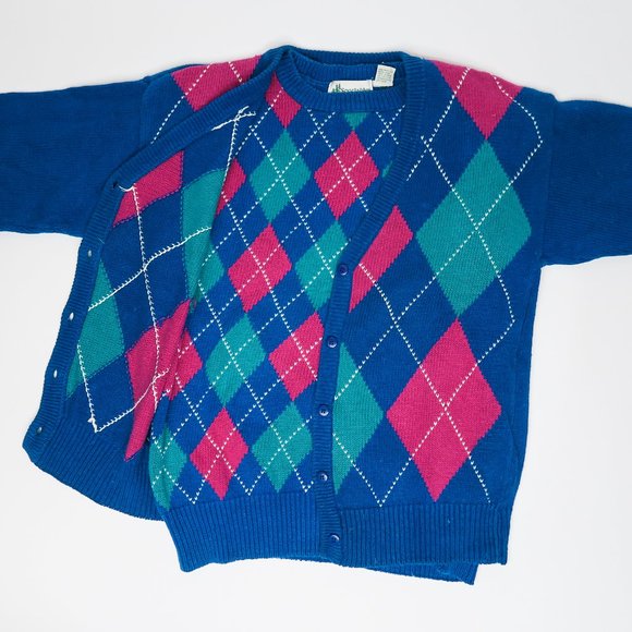 Vintage 80s Sportables Argyle Knit Sweater Set - Picture 2 of 6